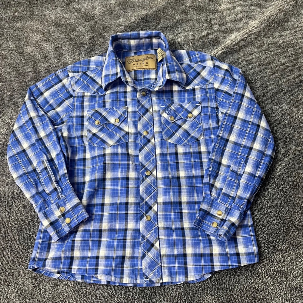 Wrangler Retro Western Shirt Boys Small Long Sleeve Snap Button Down Cowboy